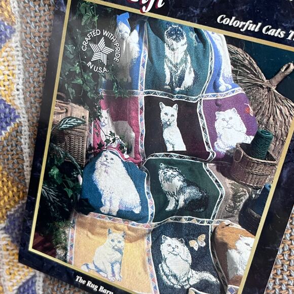 90's Colorful Cats II Gift Set - Cat Tapestry Throw Blanket Afghan The Rug Barn - Picture 10 of 10